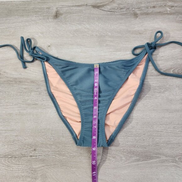 J. Crew Green Ribbed Curved Waist Cheeky String Bikini Bottom New W Tags Women L - Picture 5 of 16